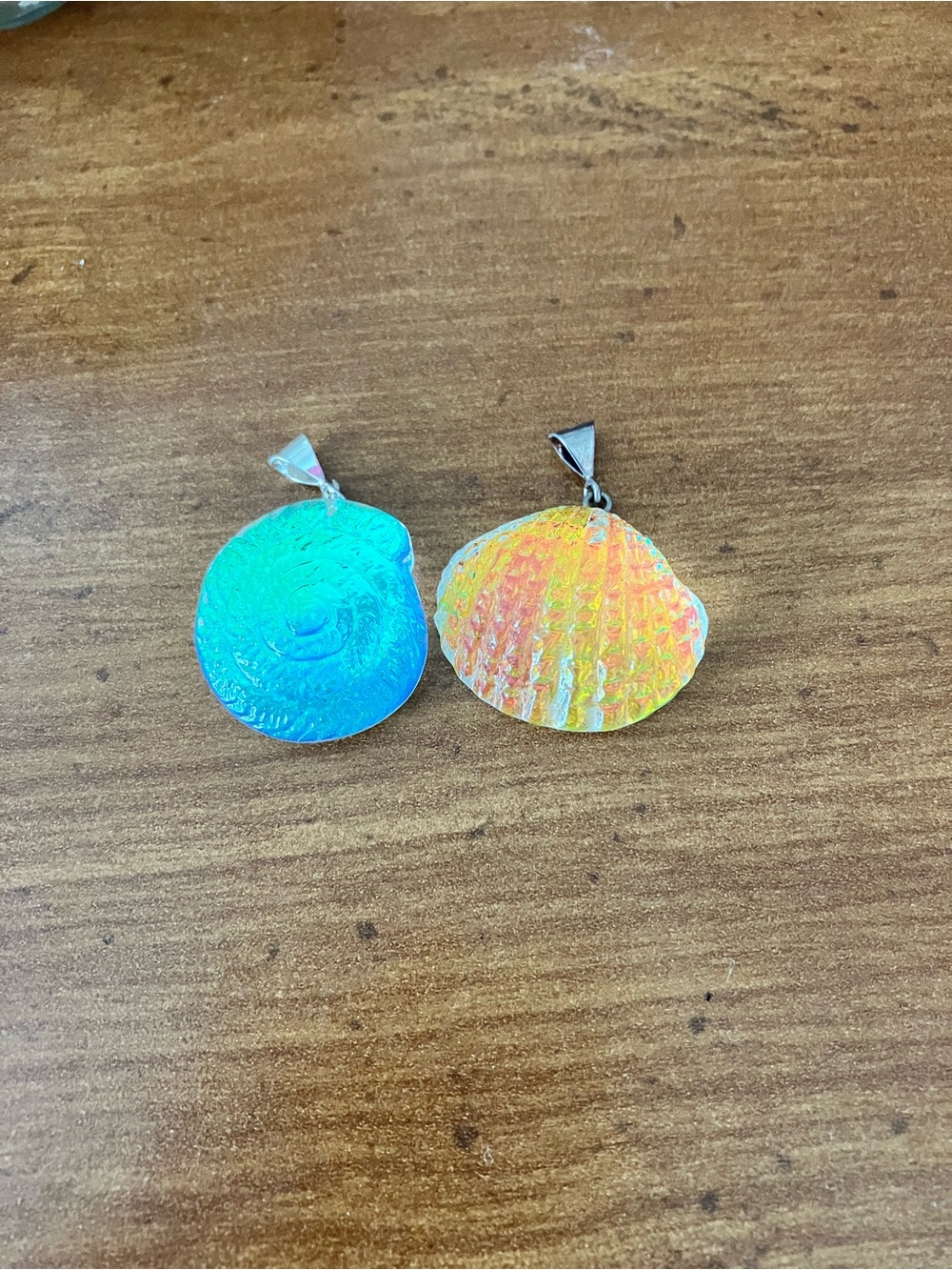 Iridescent Blue and Orange Shell Pendant Necklace - Women Jewelry